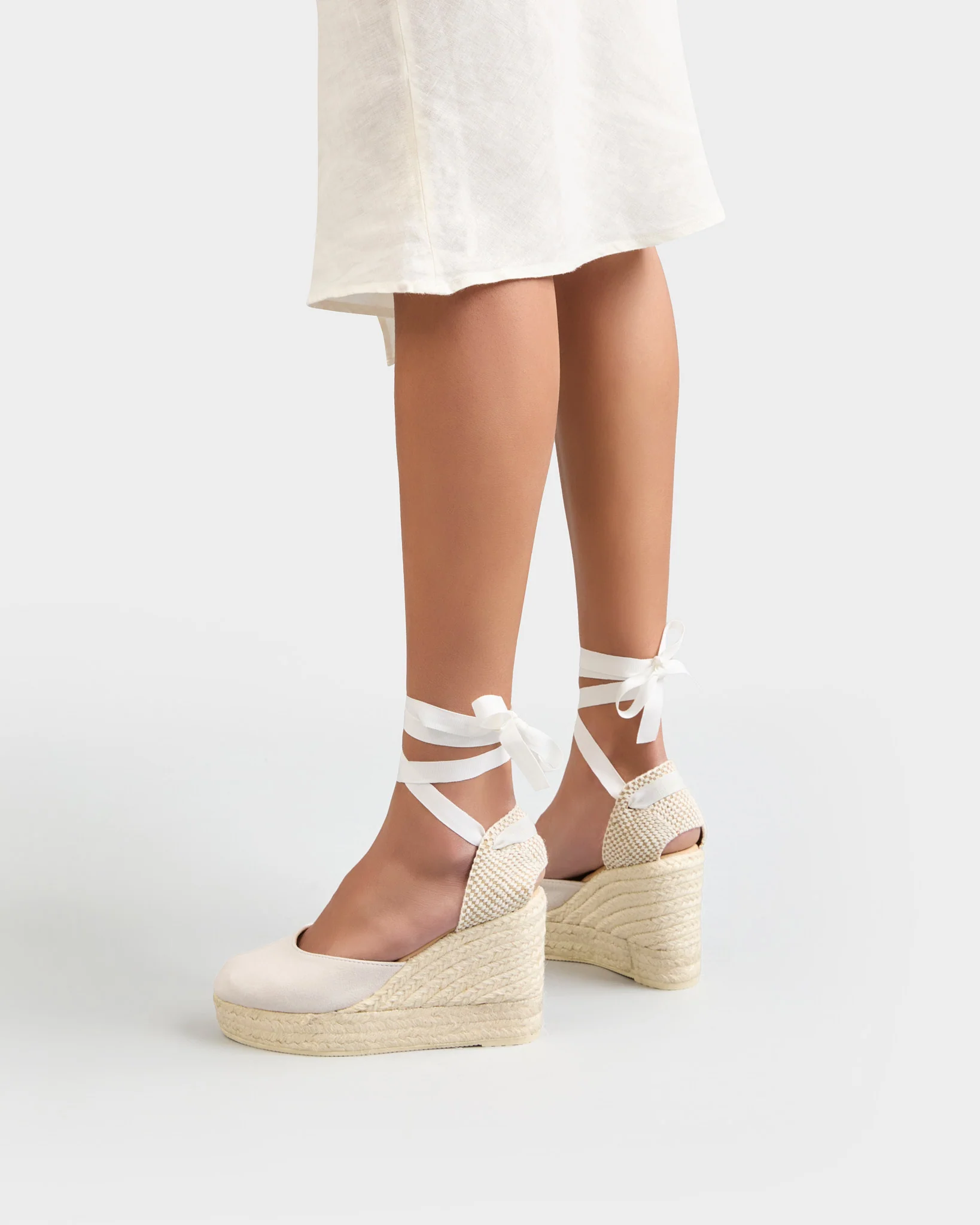 Soft Suede Wedge Espadrilles - M90WV - Love Bridal White - Image 3