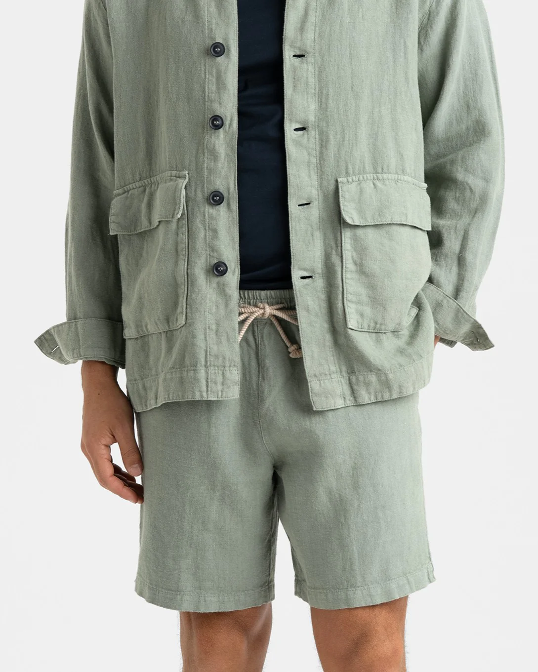 Woven Linen Malibu Shorts - L27ML - Military Green