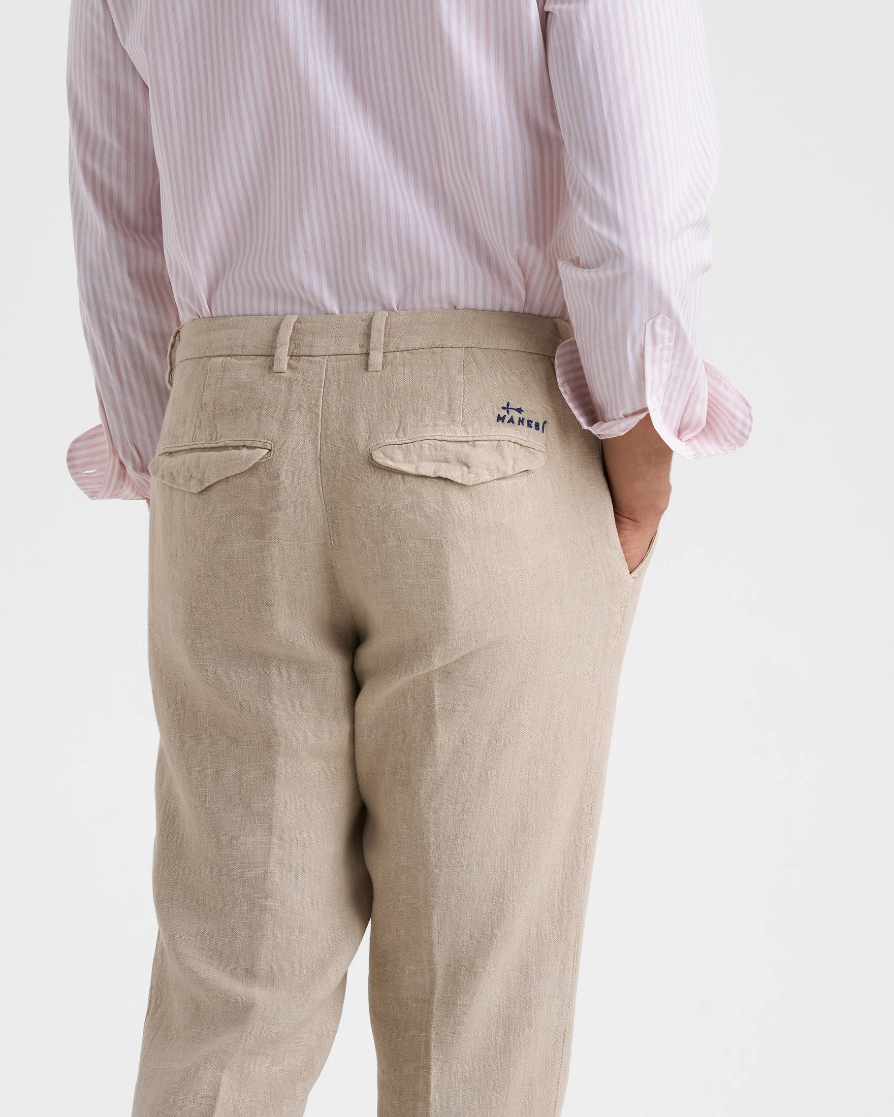 Woven Linen Milano Trousers - L31TY - Kaki Beige - Image 3