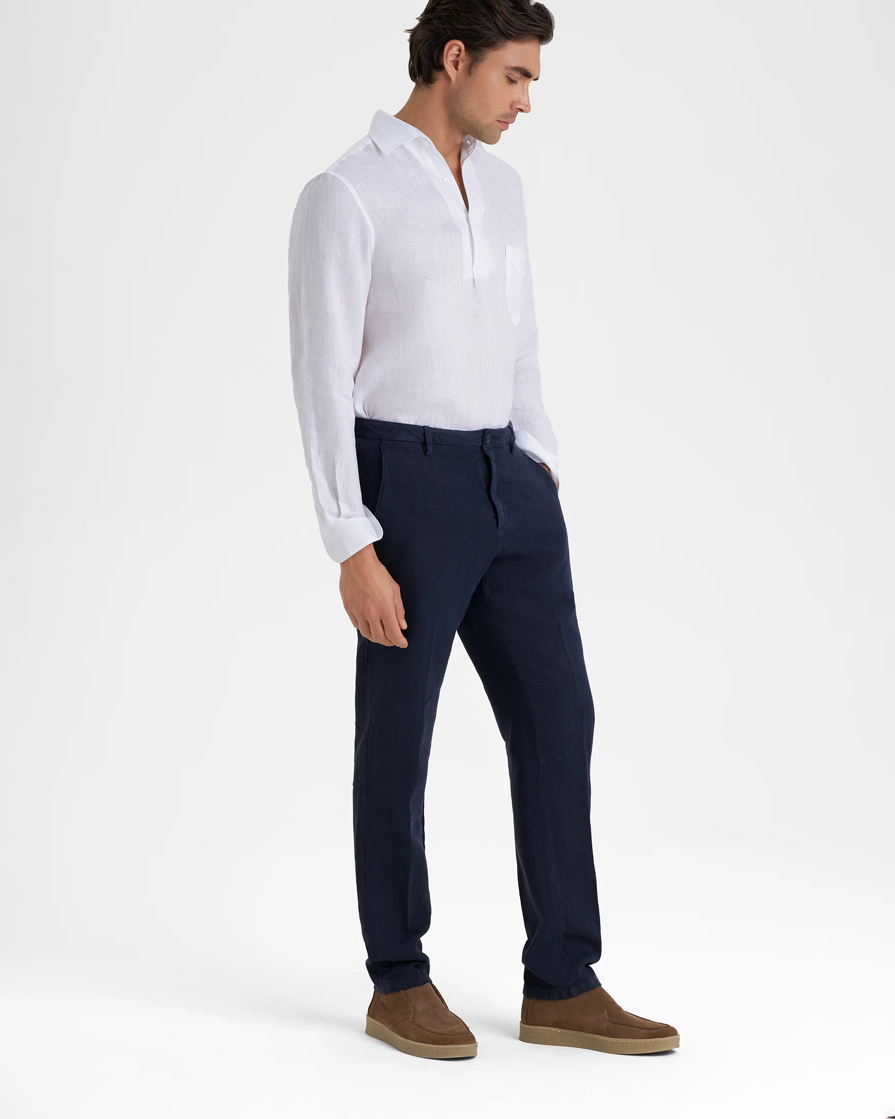 Woven Linen Milano Trousers - L15TY - Night Blue - Image 3