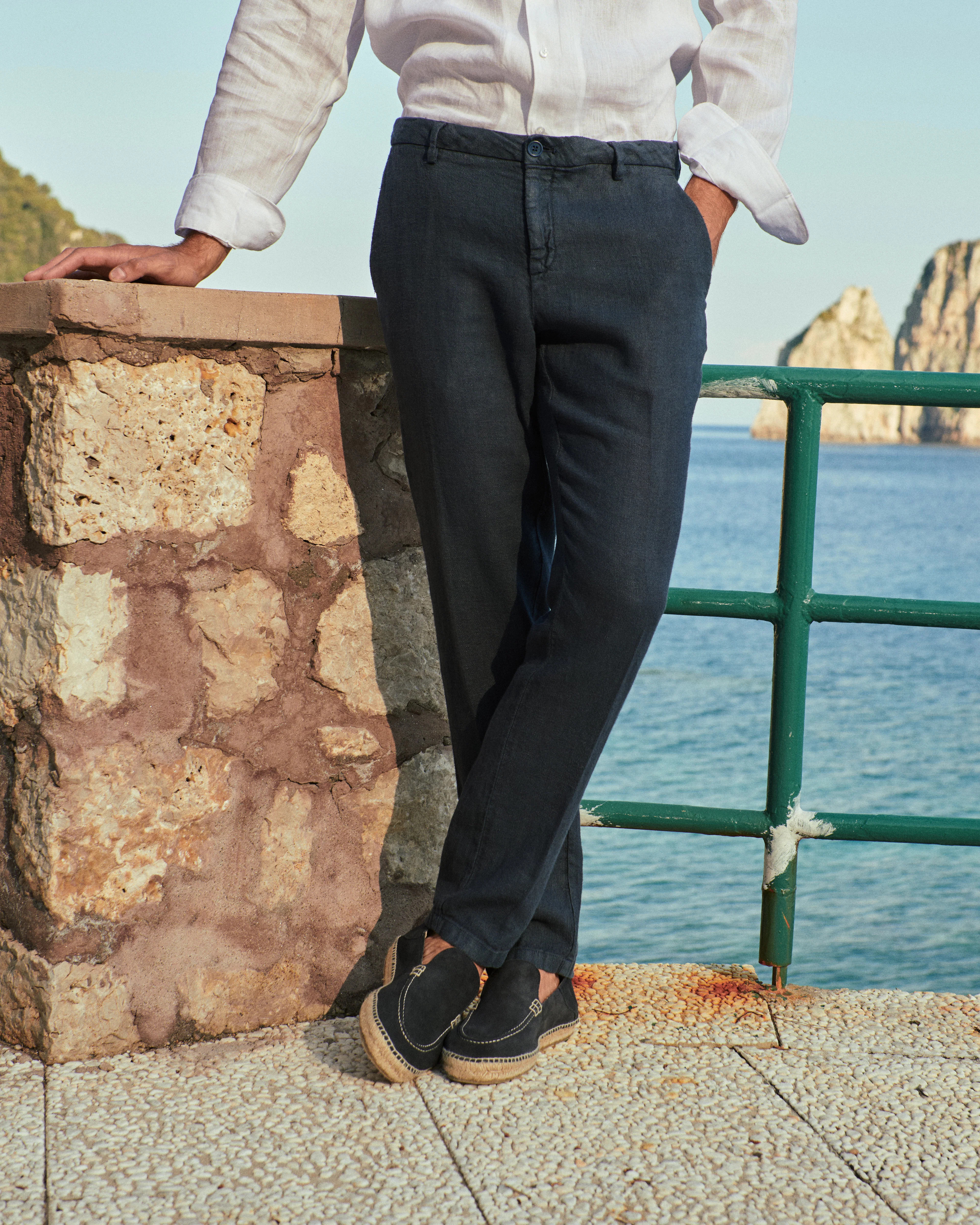 Woven Linen Milano Trousers - L15TY - Night Blue - Image 5