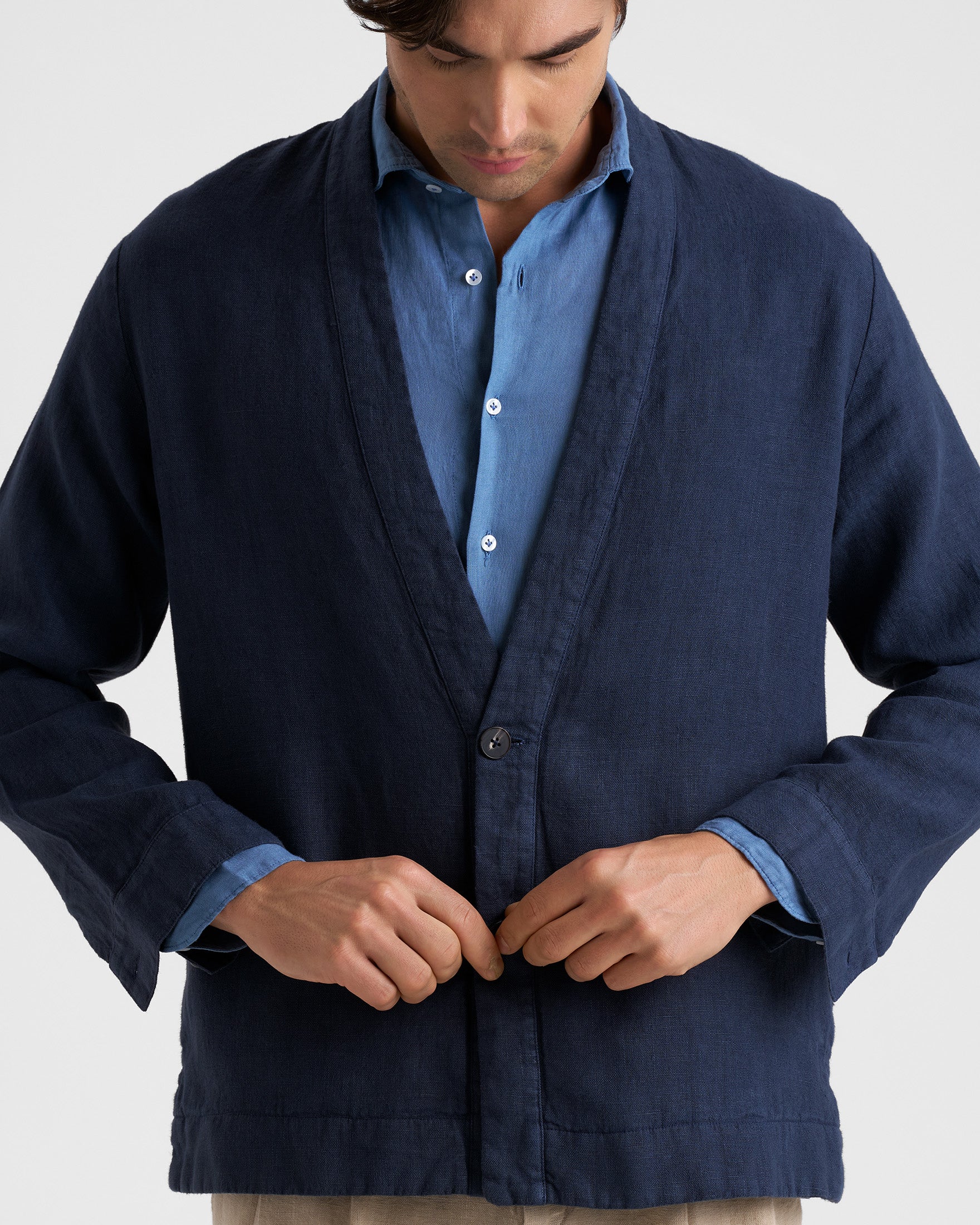 Woven Linen Naoshima Jacket - L15LQ - Night Blue - Image 3