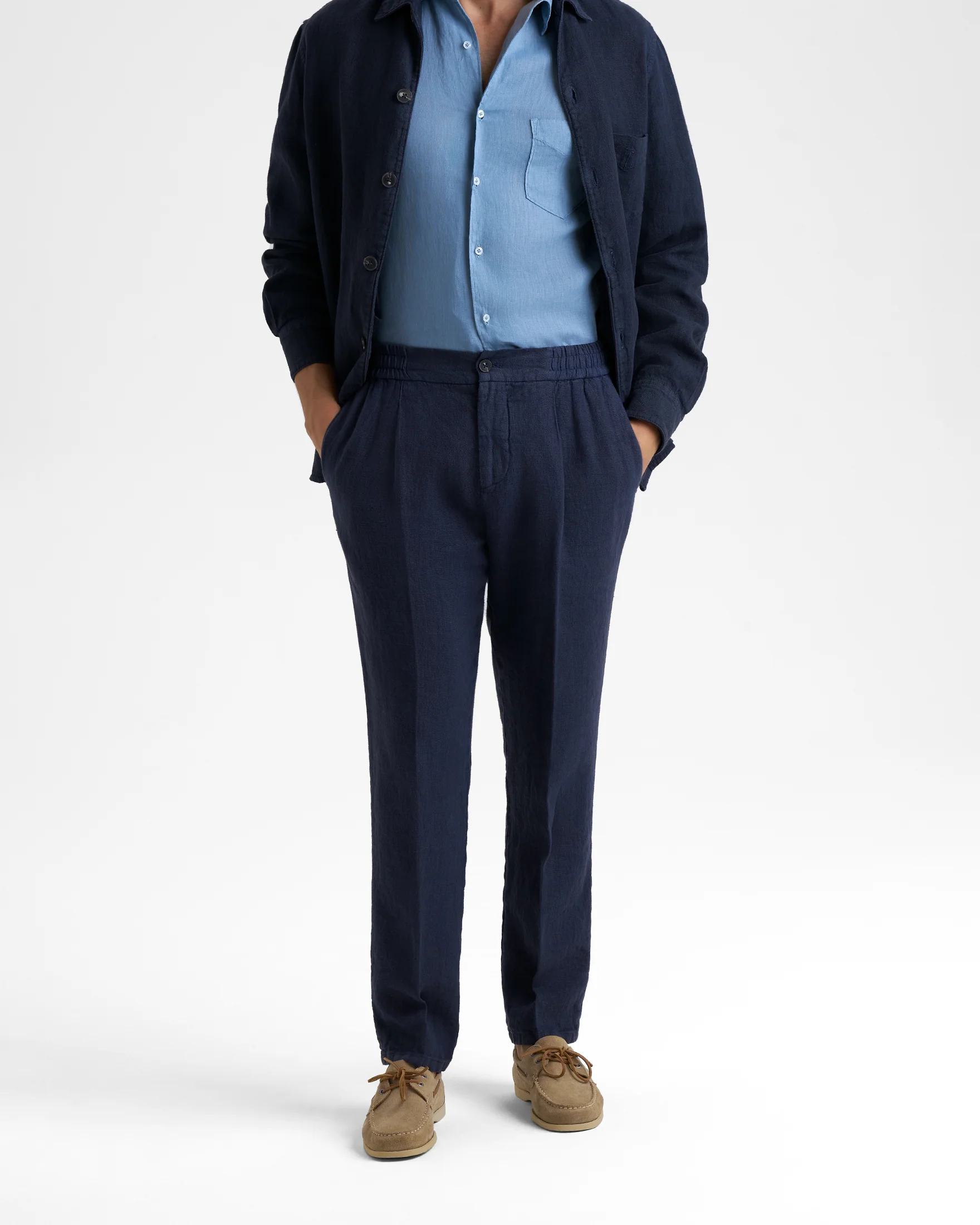 Woven Linen Portofino Trousers - L15MZ - Night Blue