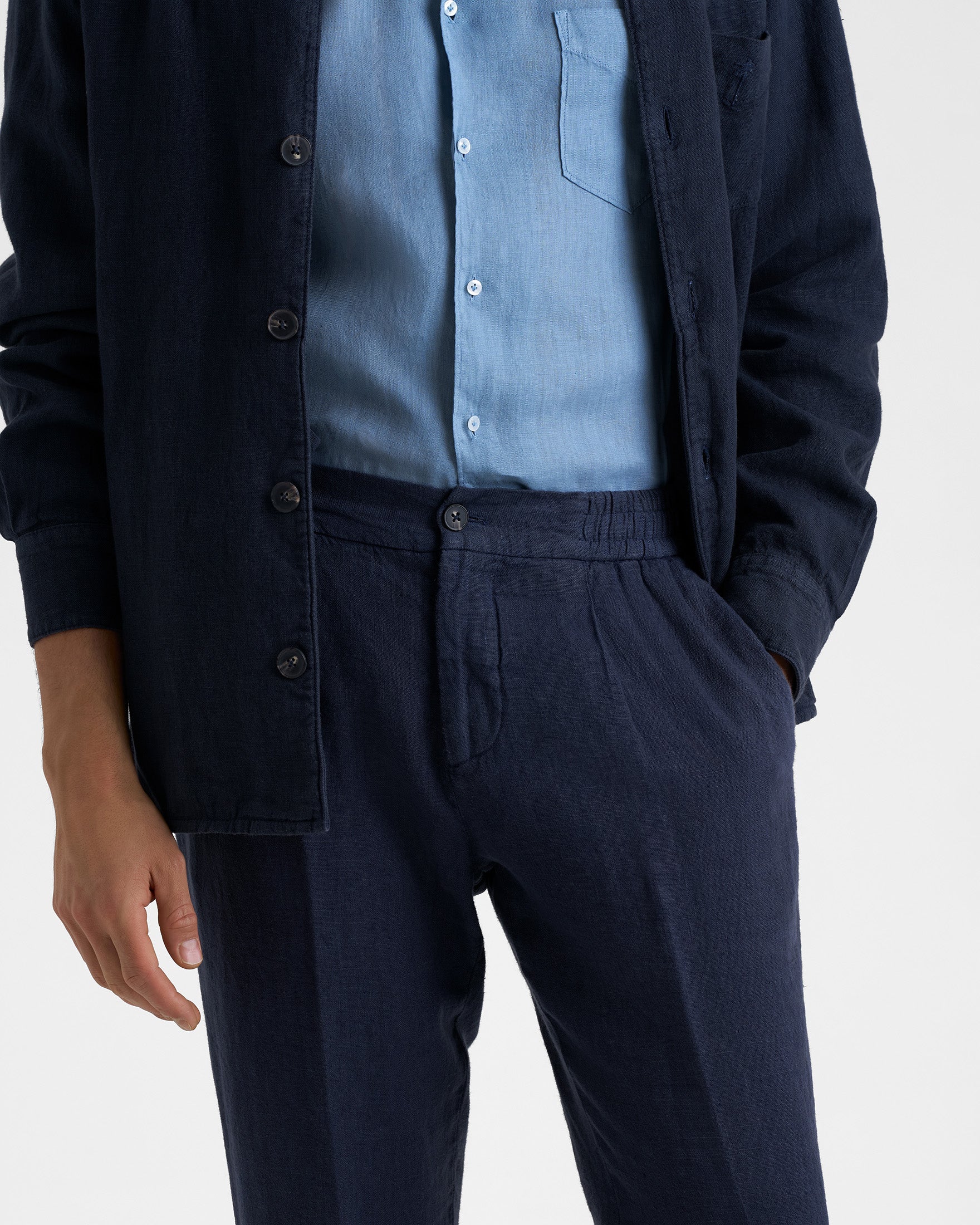 Woven Linen Portofino Trousers - L15MZ - Night Blue - Image 3