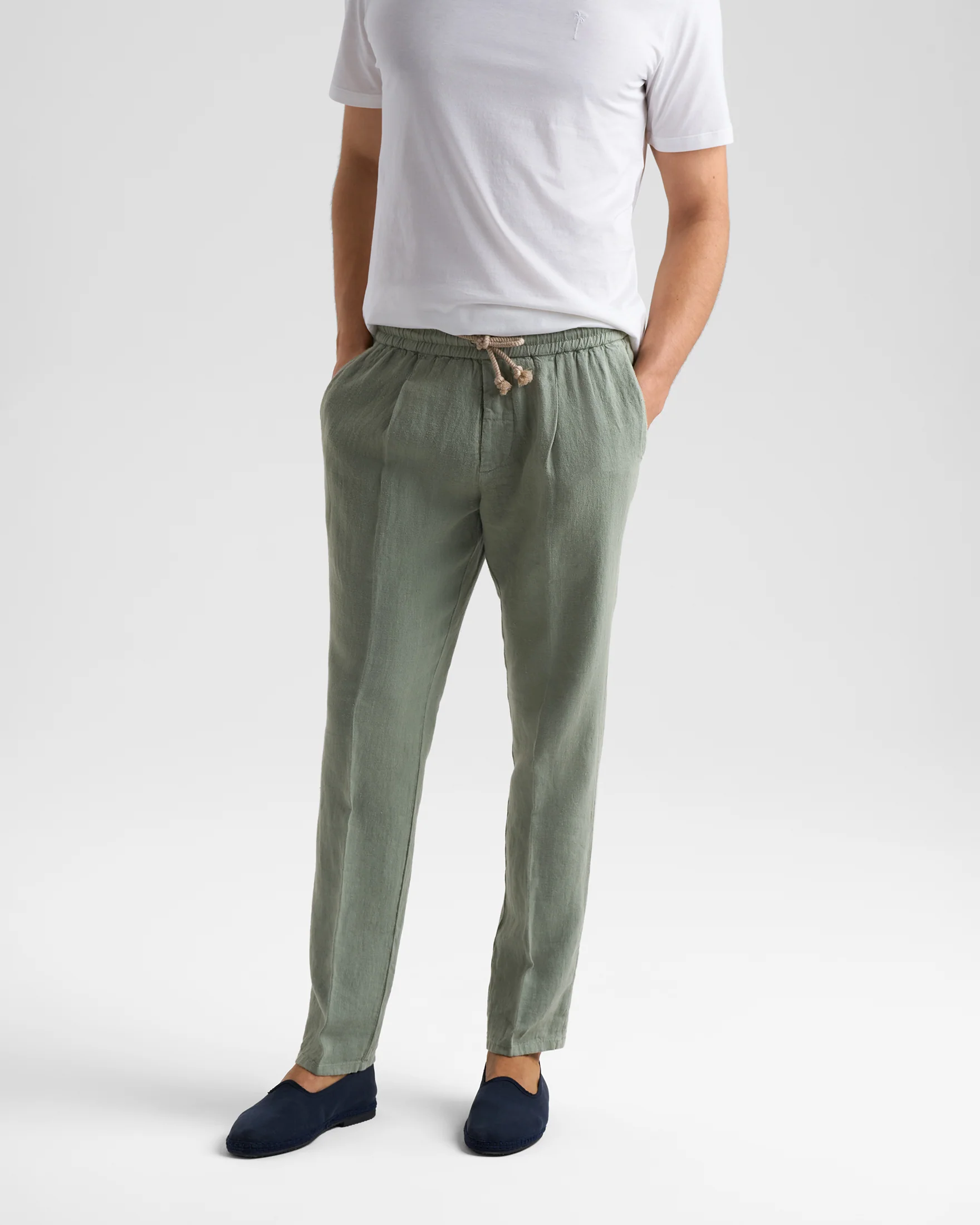 Woven Linen Santa Barbara Trousers - L27VD - Military Green
