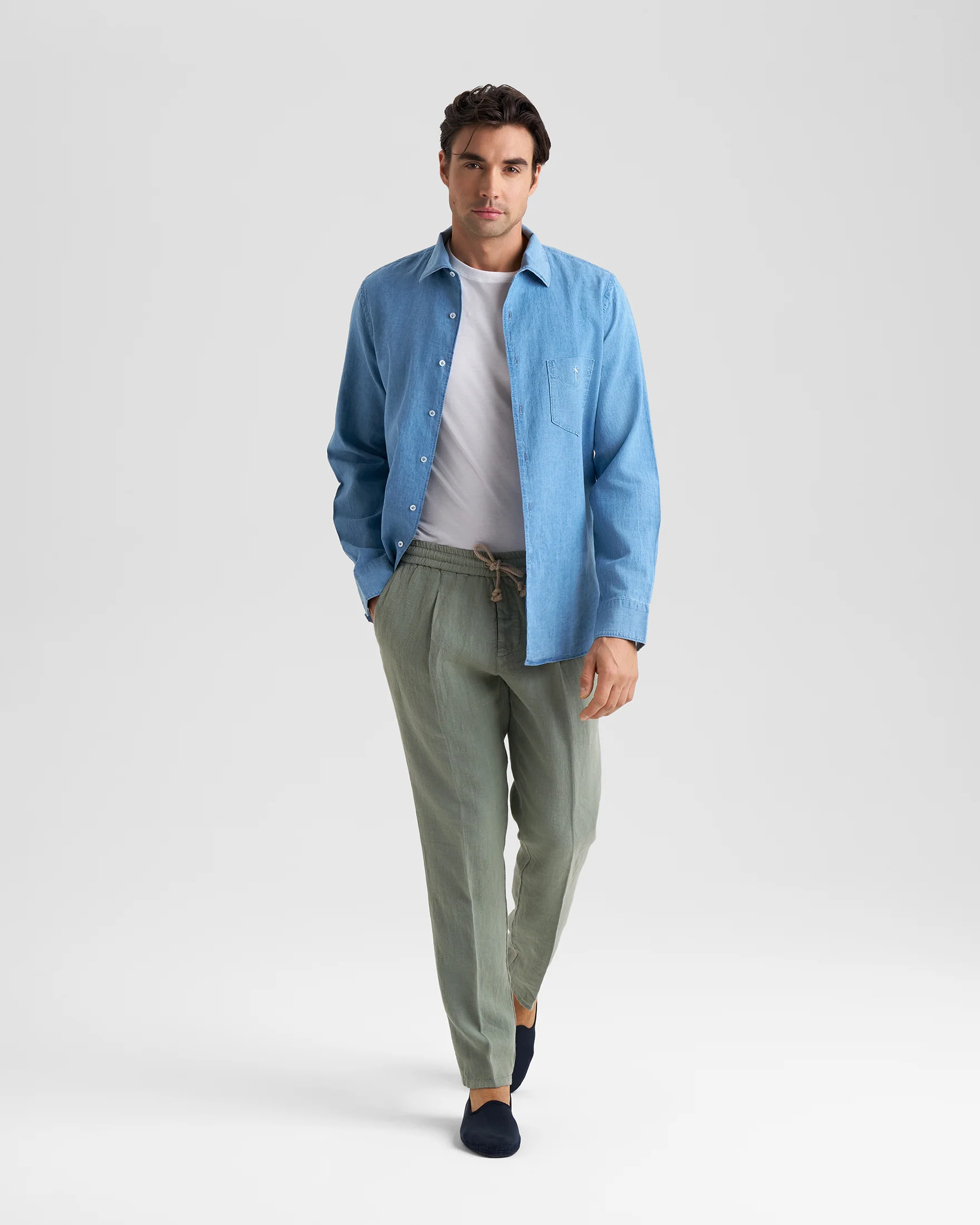 Woven Linen Santa Barbara Trousers - L27VD - Military Green - Image 2