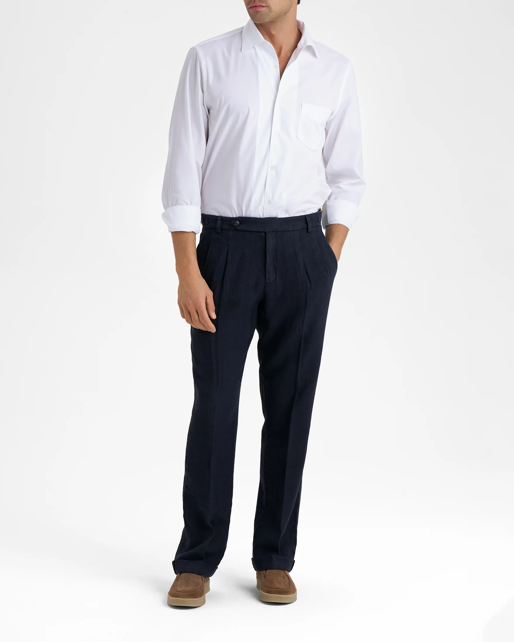 Woven Linen Sorrento Trousers - L15LV - Night Blue