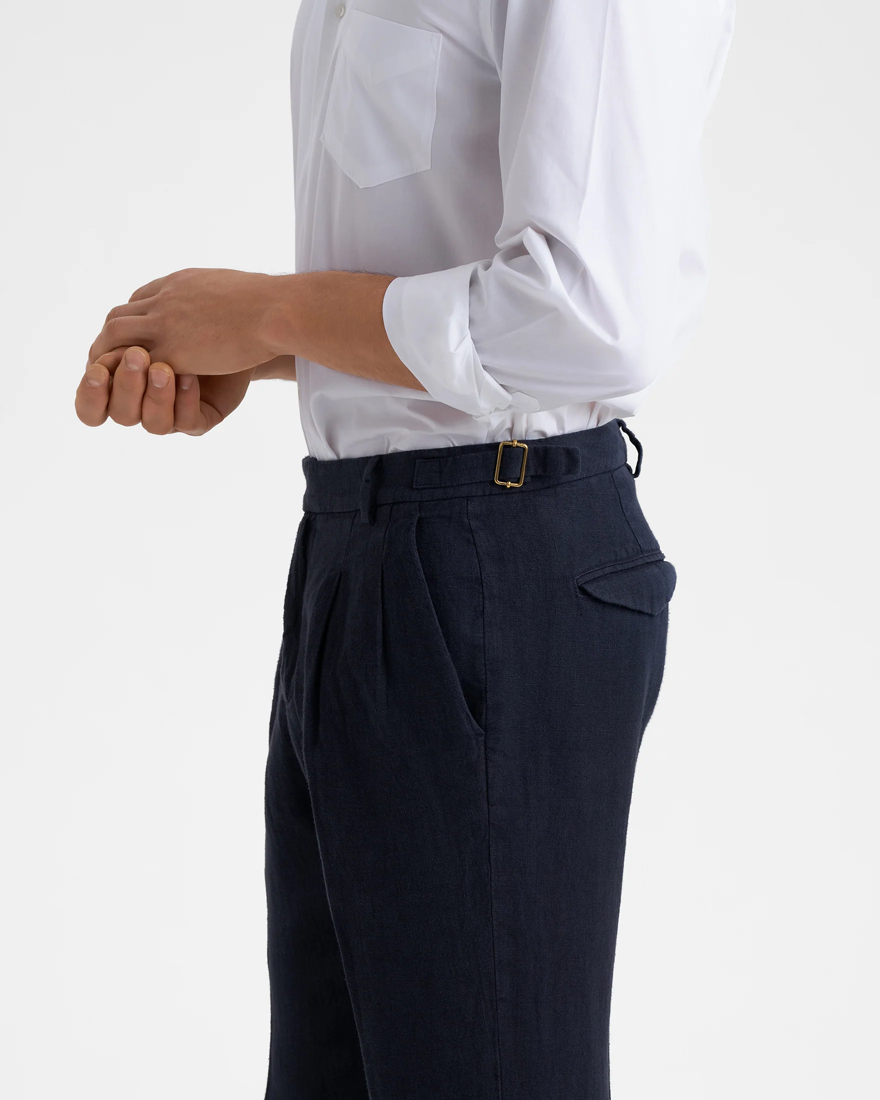 Woven Linen Sorrento Trousers - L15LV - Night Blue - Image 3