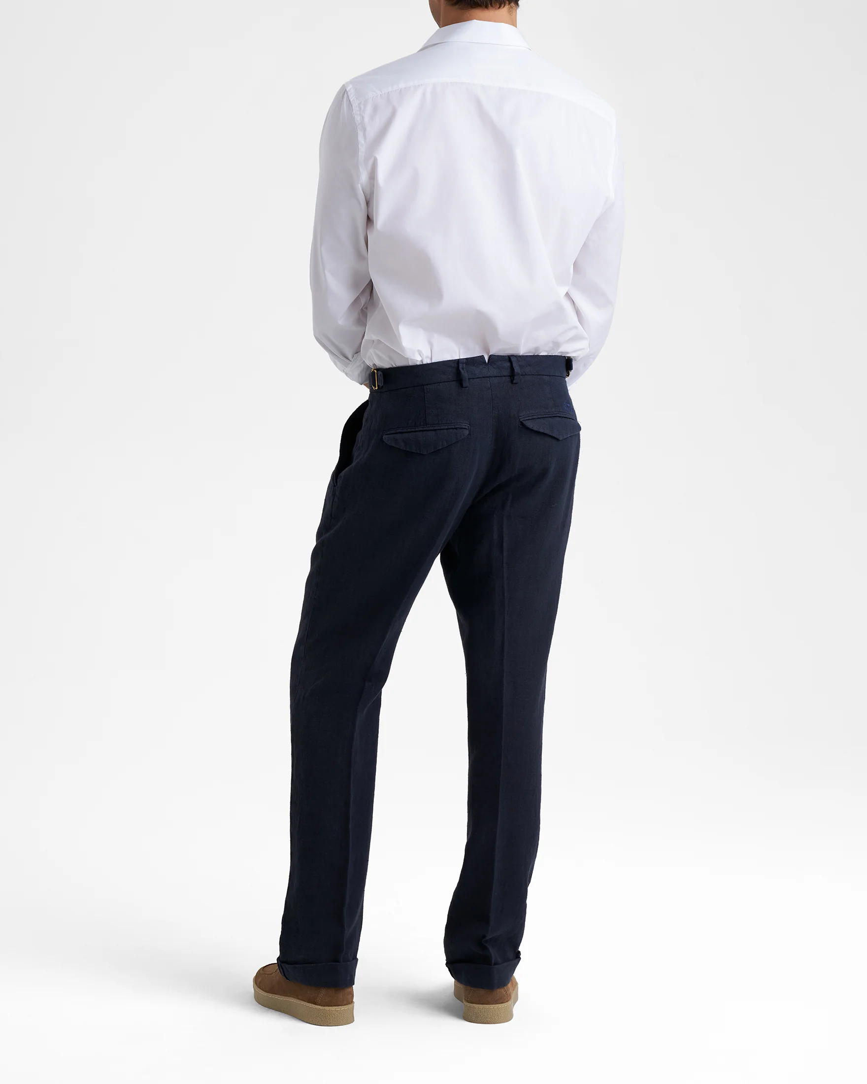 Woven Linen Sorrento Trousers - L15LV - Night Blue - Image 4
