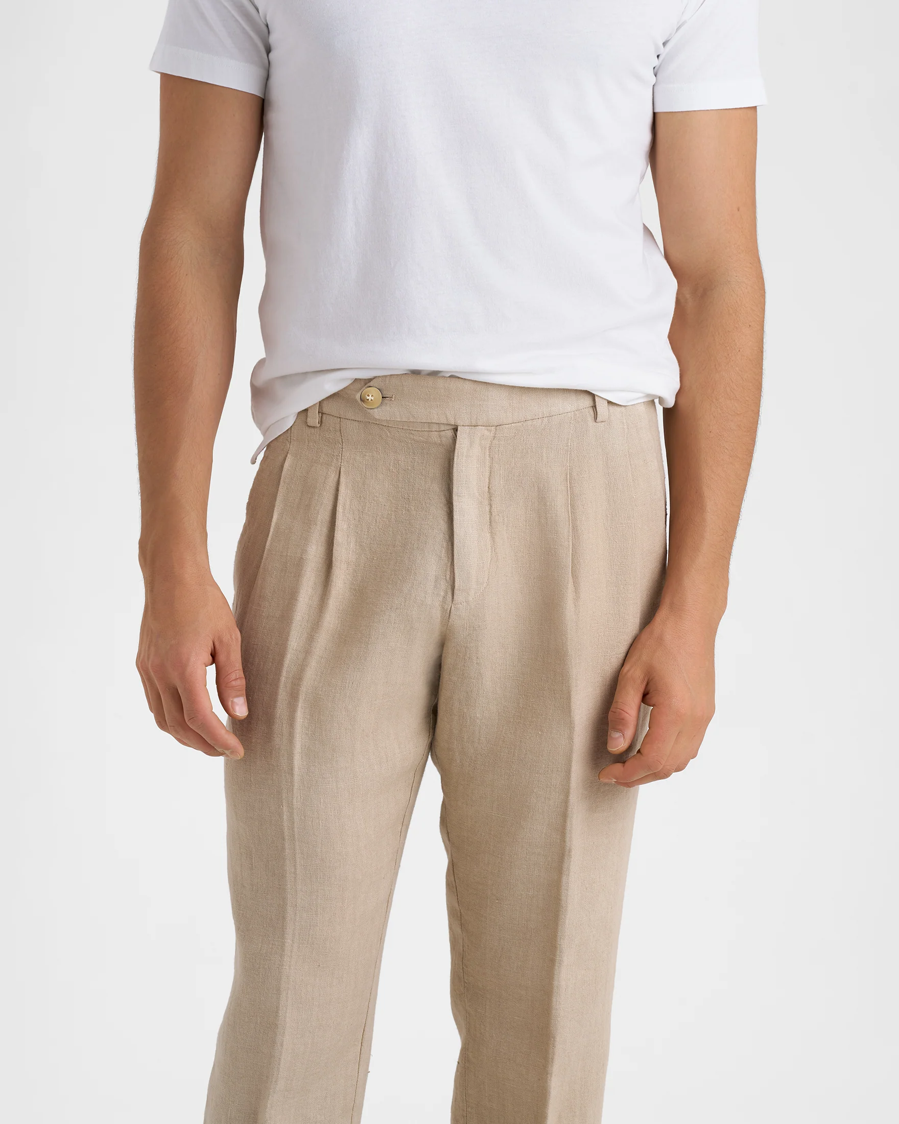 Woven Linen Sorrento Trousers - L32LV - Sand - Image 3